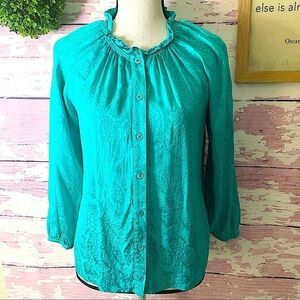 BCBGMAXAZRIA Blue Silk Button Down Blouse XXS but fits a size XS, Small